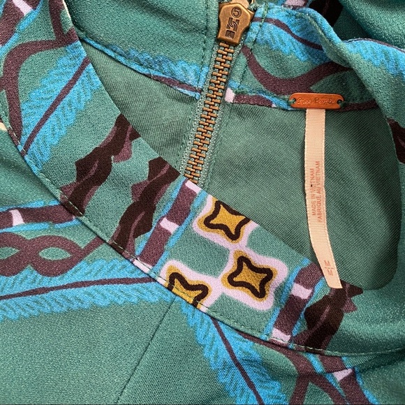 Free People Stella green multicolor fitted mock neck long sleeve mini dress - Picture 4 of 8